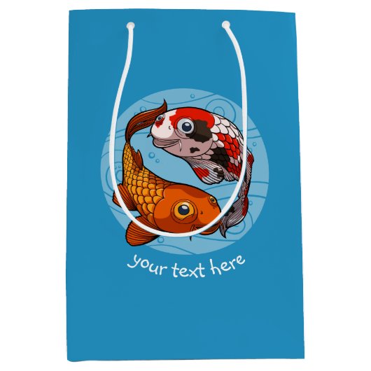 Twee Koi Carp Fish Friends Swimming Cartoon Medium Cadeauzakje (Voorkant)