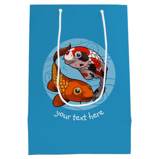 Twee Koi Carp Fish Friends Swimming Cartoon Medium Cadeauzakje (Achterkant)