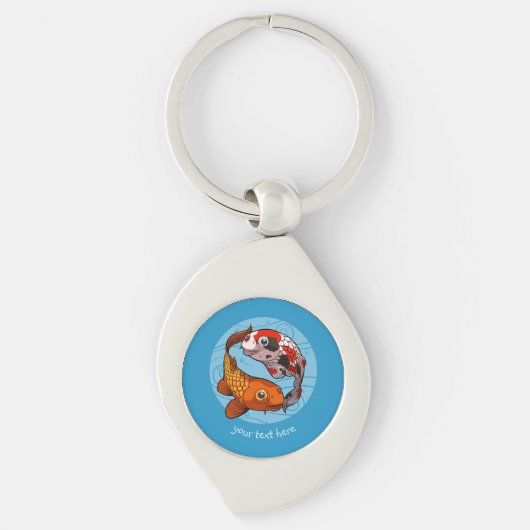 Twee Koi Carp Fish Friends Swimming Cartoon Sleutelhanger (Voorkant)