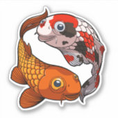 Twee Koi Carp Fish Friends Swimming Cartoon Sticker (Voorkant)