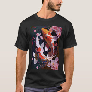 Twee Koi Fish die samen bloemen zwemmen Japa T-shirt