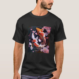Twee Koi Fish die samen bloemen zwemmen Japa T-shirt