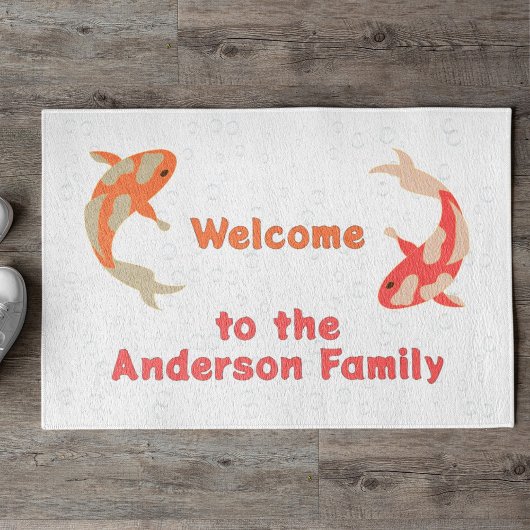 Twee Koi in Sinaasappel en rood Deurmat