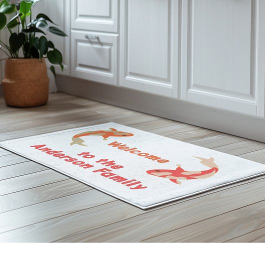 Twee Koi in Sinaasappel en rood Deurmat