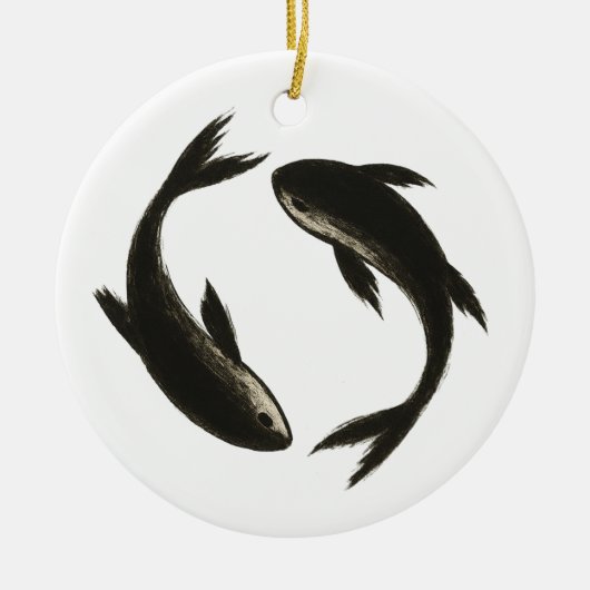 Twee Koi – Inktborstel op vis Keramisch Ornament (Voorkant)
