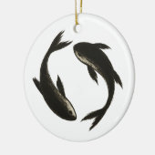 Twee Koi – Inktborstel op vis Keramisch Ornament (Links)