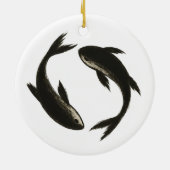 Twee Koi – Inktborstel op vis Keramisch Ornament (Achterkant)