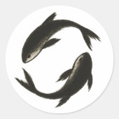 Twee Koi – Inktborstel op vis Ronde Sticker (Voorkant)