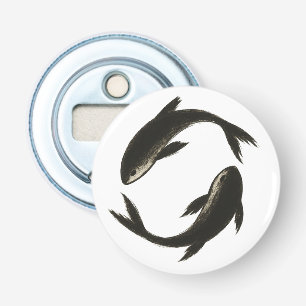 Twee Koi – Inktborstel Vis op flesopener Button Flesopener