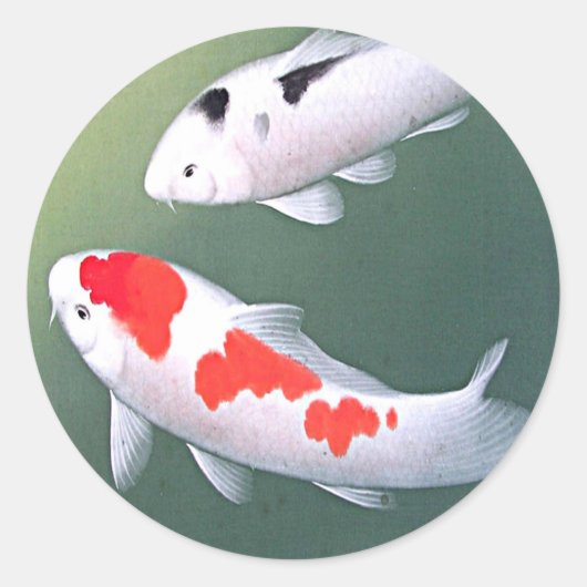 Twee Koi, Japanse houtblokdruk Ronde Sticker (Voorkant)