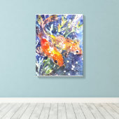 Twee Koi waterverf schilderij Canvas Afdruk (Insitu (Houten vloer))