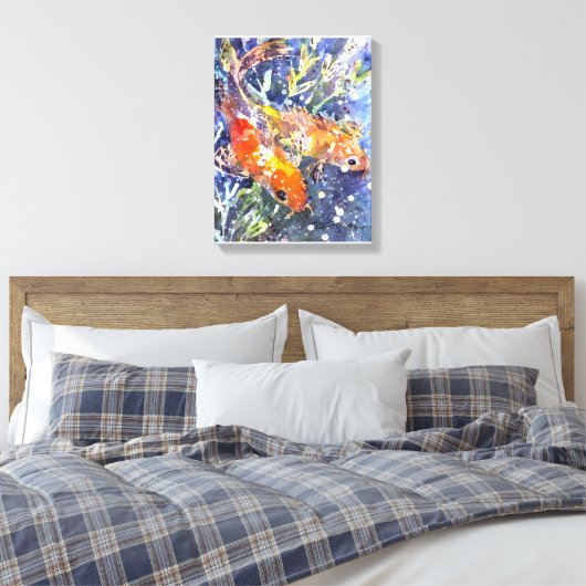 Twee Koi waterverf schilderij Canvas Afdruk (Insitu (Slaapkamer))