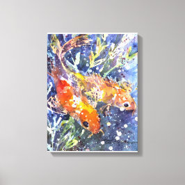 Twee Koi waterverf schilderij Canvas Afdruk