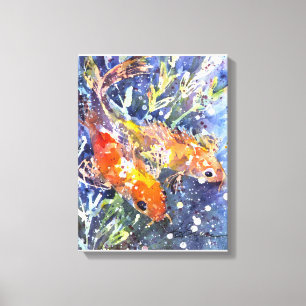 Twee Koi waterverf schilderij Canvas Afdruk