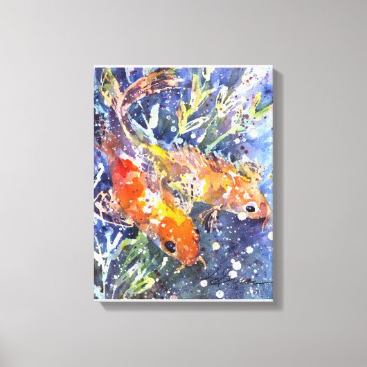 Twee Koi waterverf schilderij Canvas Afdruk (Voorkant)
