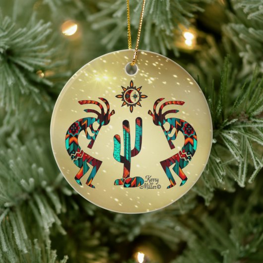 Twee Kokoplelli die de fluit keramische sierbloem  Keramisch Ornament (Boom)