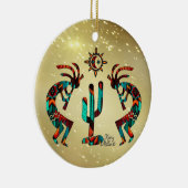 Twee Kokoplelli die de fluit keramische sierbloem  Keramisch Ornament (Rechts)