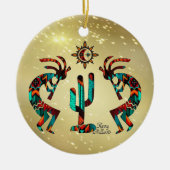 Twee Kokoplelli die de fluit keramische sierbloem  Keramisch Ornament (Voorkant)