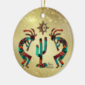 Twee Kokoplelli die de fluit keramische sierbloem  Keramisch Ornament (Links)