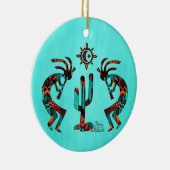 Twee Kokoplelli die de fluit keramische sierbloem  Keramisch Ornament (Rechts)