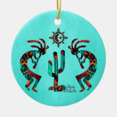 Twee Kokoplelli die de fluit keramische sierbloem  Keramisch Ornament (Voorkant)