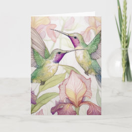 Twee kolibries met een perzik Iris Bedankkaart