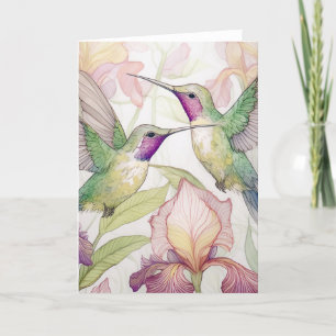 Twee kolibries met een perzik Iris Bedankkaart
