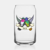 Twee kolibries met tekst lint nectar Cartoon Blikvorm Glas (Voorkant)