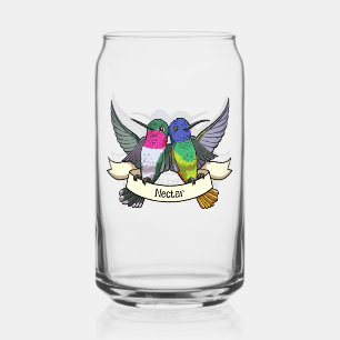 Twee kolibries met tekst lint nectar Cartoon Blikvorm Glas