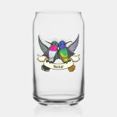 Twee kolibries met tekst lint nectar Cartoon Blikvorm Glas (Achterkant)