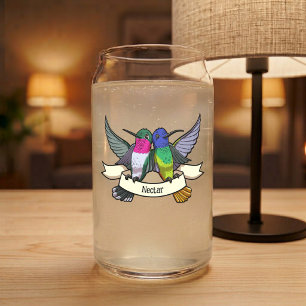 Twee Kolibries Met Tekst Lint Nectar Cartoon Blikvorm Glas