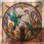 Twee kolibries & tulp Flower Faux Glas in lood Raamsticker (Vel 2)