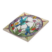 Twee kolibries & tulp Flower Faux Glas in lood Tegeltje (Zijkant)