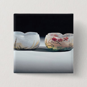 Twee kom's van Daum, Nancy, Frankrijk Vierkante Button 5,1 Cm