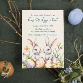 Twee konijnen Eieren en bloemen Paaseieren Hunt Kaart