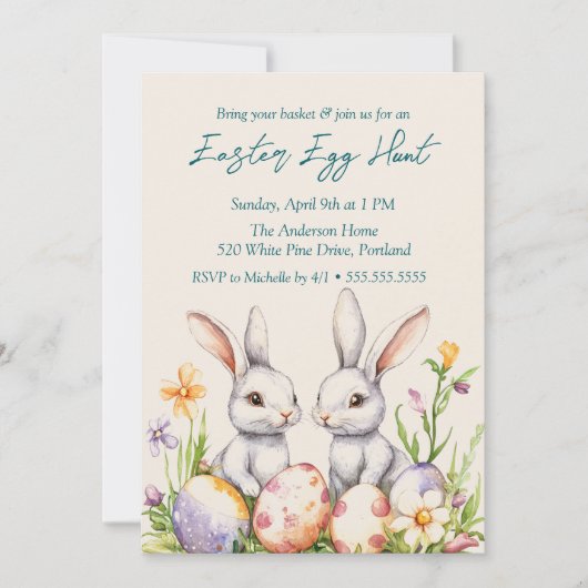 Twee konijnen Eieren en bloemen Paaseieren Hunt Kaart (Voorkant)