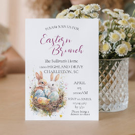 Twee konijnen in mand met eieren Paasbrunch Kaart