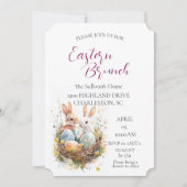 Twee konijnen in mand met eieren Paasbrunch Kaart (Voorkant)
