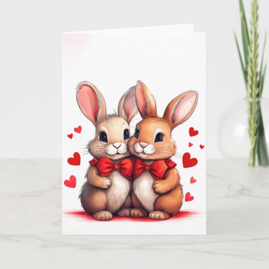 Twee konijnen knuffelen voor Valentijnsdag romance Kaart (Voorkant)