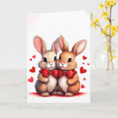 Twee konijnen knuffelen voor Valentijnsdag romance Kaart (Gele Bloem)
