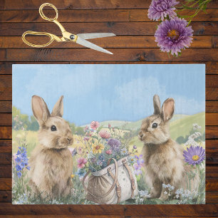 Twee konijnen met wilde bloemen rugzak Pasen Tissuepapier