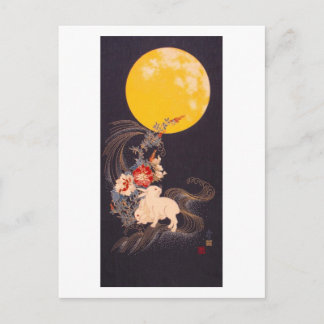 Twee konijnen onder een volle maan briefkaart