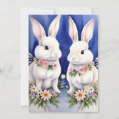 Twee konijntjes en bloemen feestdagenkaart (Voorkant)