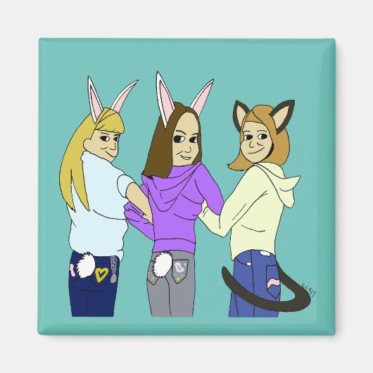 Twee konijntjes en een kat magneet (Voorkant)