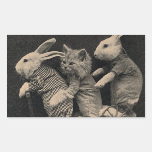 Twee konijntjes en een kat op een scooter Sticker (Voorkant)