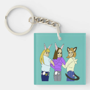 Twee konijntjes en een kat sleutelhanger