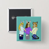 Twee konijntjes en een kat vierkante button 5,1 cm (Voorkant /achterkant)