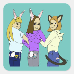 Twee konijntjes en een kat vierkante sticker