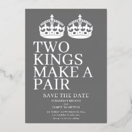 Twee Koningen Maken Een Paar Huwelijk Voor Mannen Folie Uitnodiging