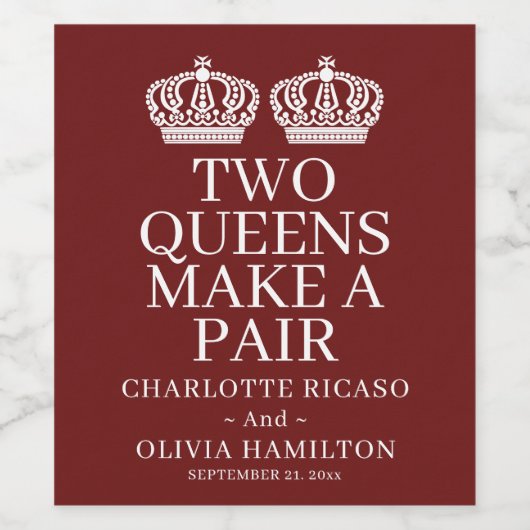 Twee koninginnen maken een homo-lesbiennes wijn etiket (Enkel label)